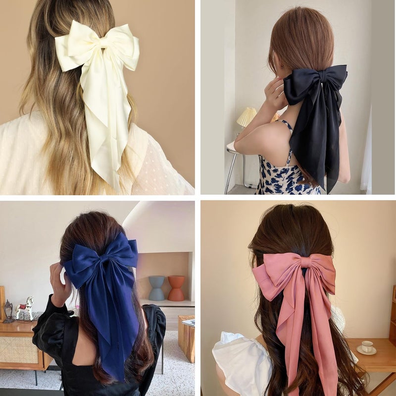 BetterJonny 6Pcs Satin Bow Hair Accessories for Girls, Women, and Teens, Long Hair Barrettes and Clips - Image 3